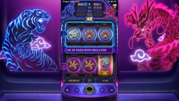 Ảnh bảng biểu tượng & tính năng game Dragon Tiger Luck (slot PG) chơi tại LC79