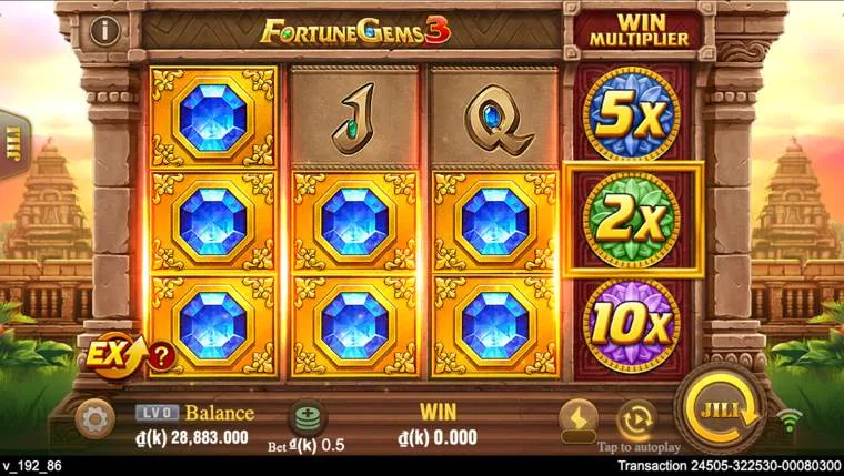 Ảnh màn hình gameplay game Fortune Gems 3 (slot JILI) chơi tại LC79