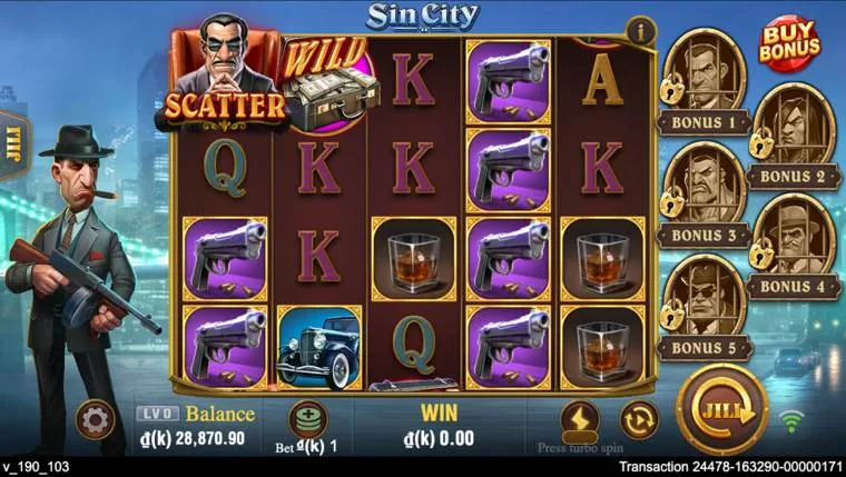 Ảnh bảng biểu tượng & tính năng game Sin City (slot JILI) chơi tại LC79